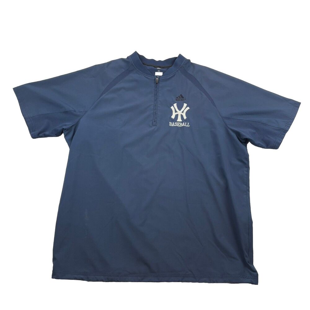New York Yankees Adidas Short Sleeve Windbreaker 1/4 Zip Pullover Mens XL Blue